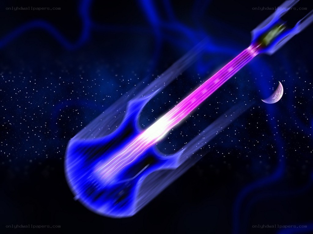 Guitar in space with light beam
