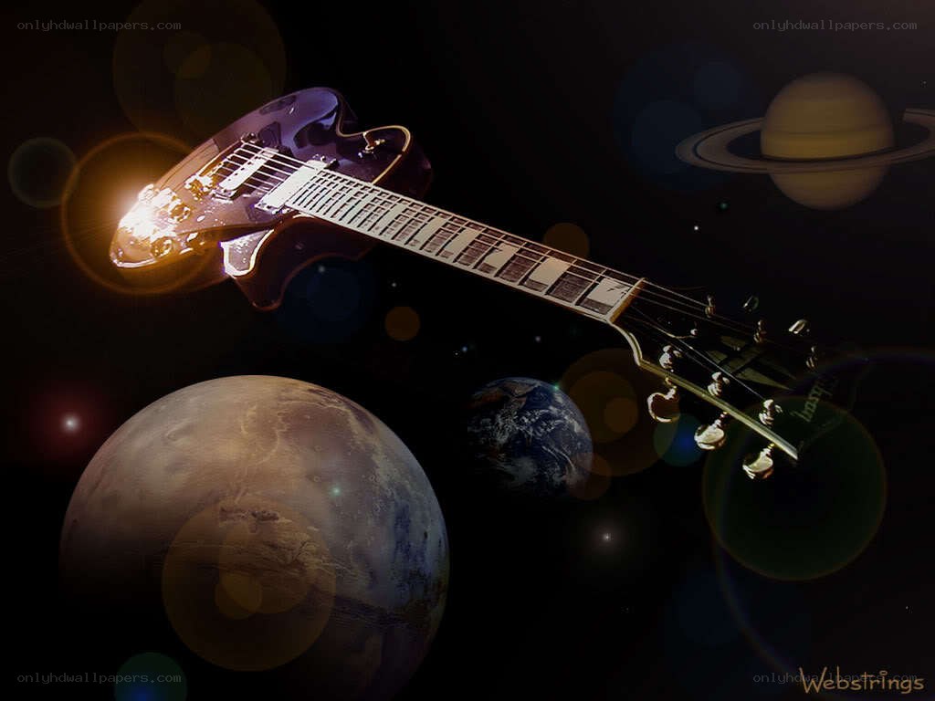 Guitar in space with planets