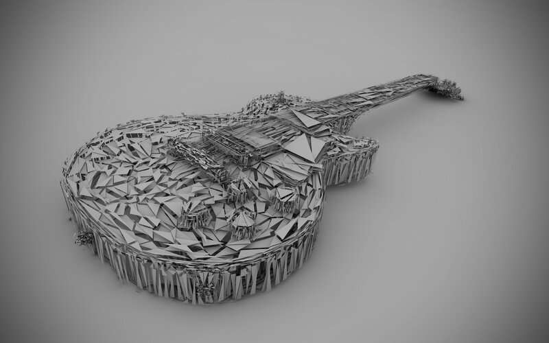 Guitar made of geometric fragments