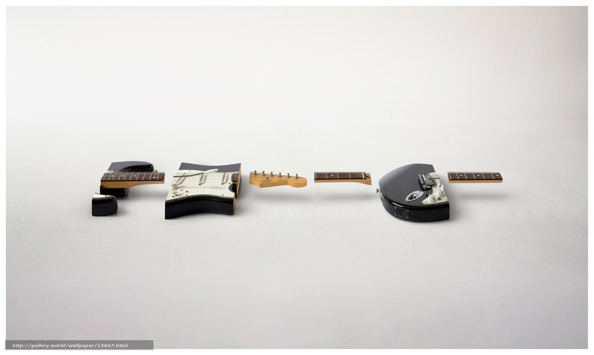 Guitar parts arranged in a line