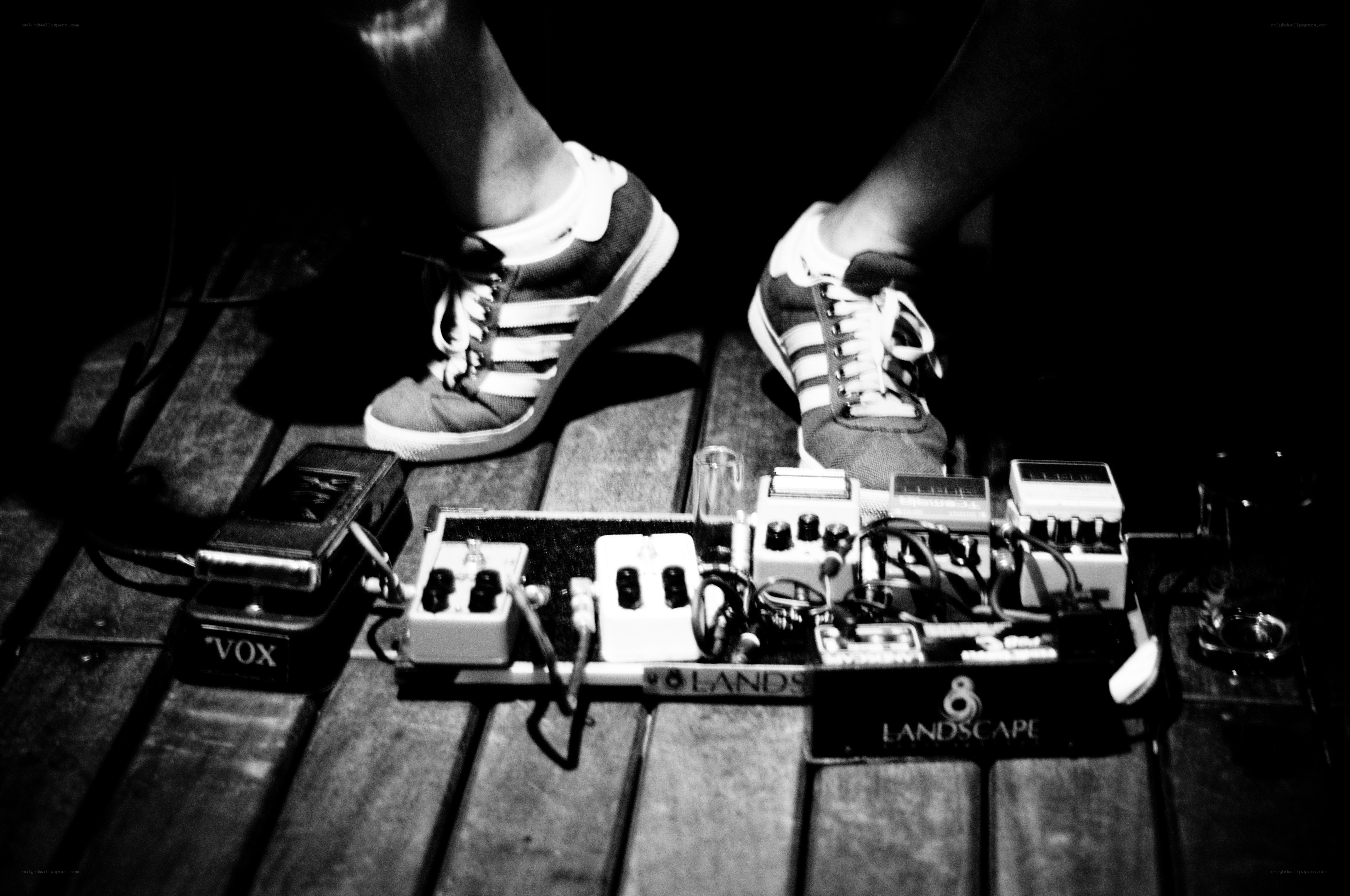 guitar pedals on stage