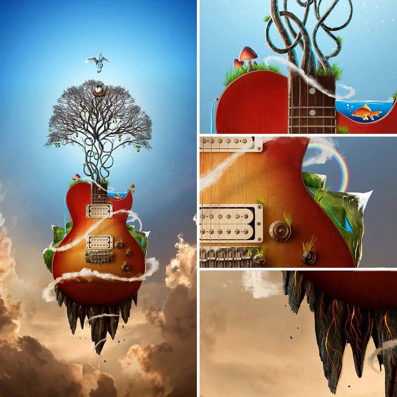 guitar-shaped floating island