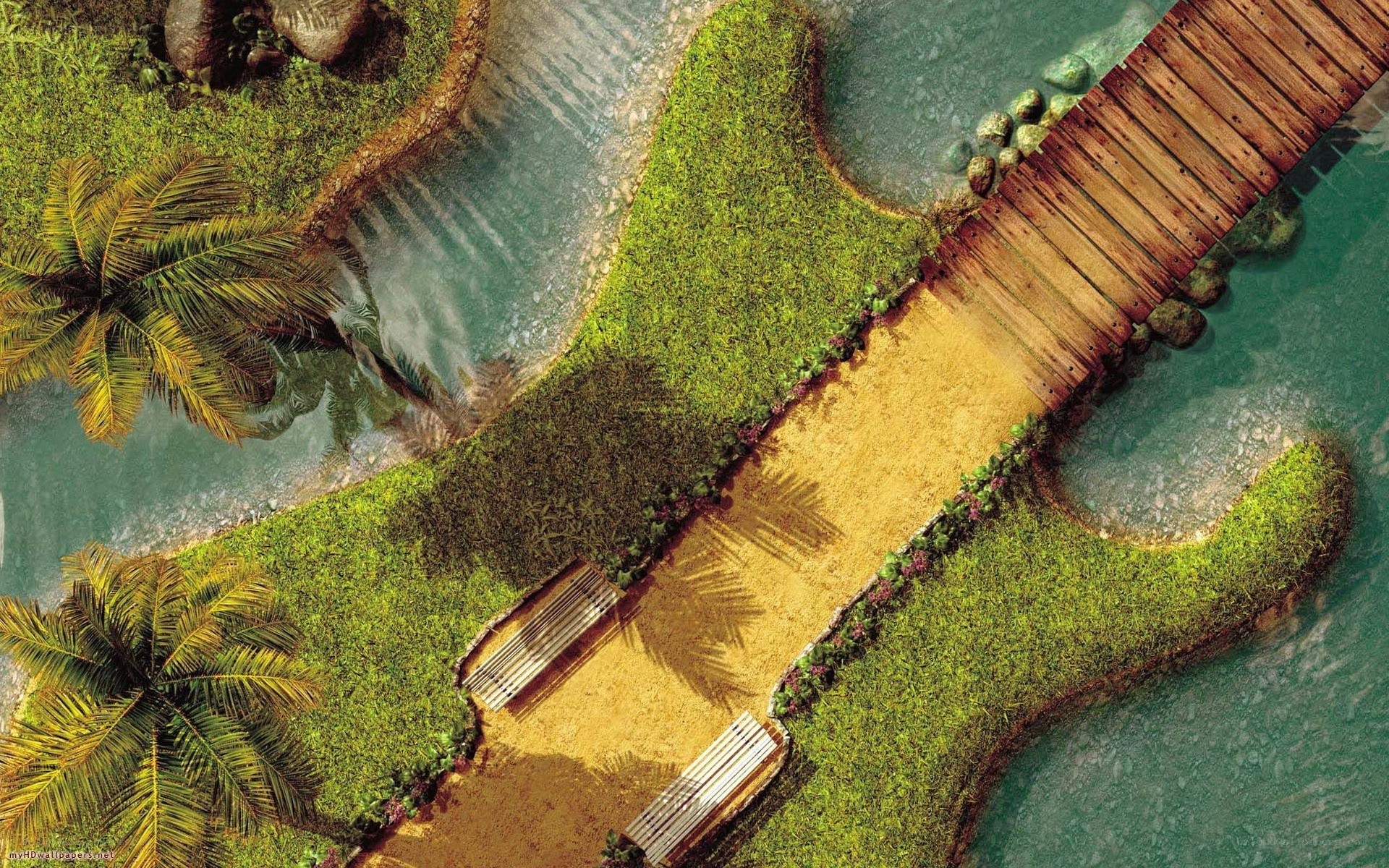 guitar-shaped garden from above