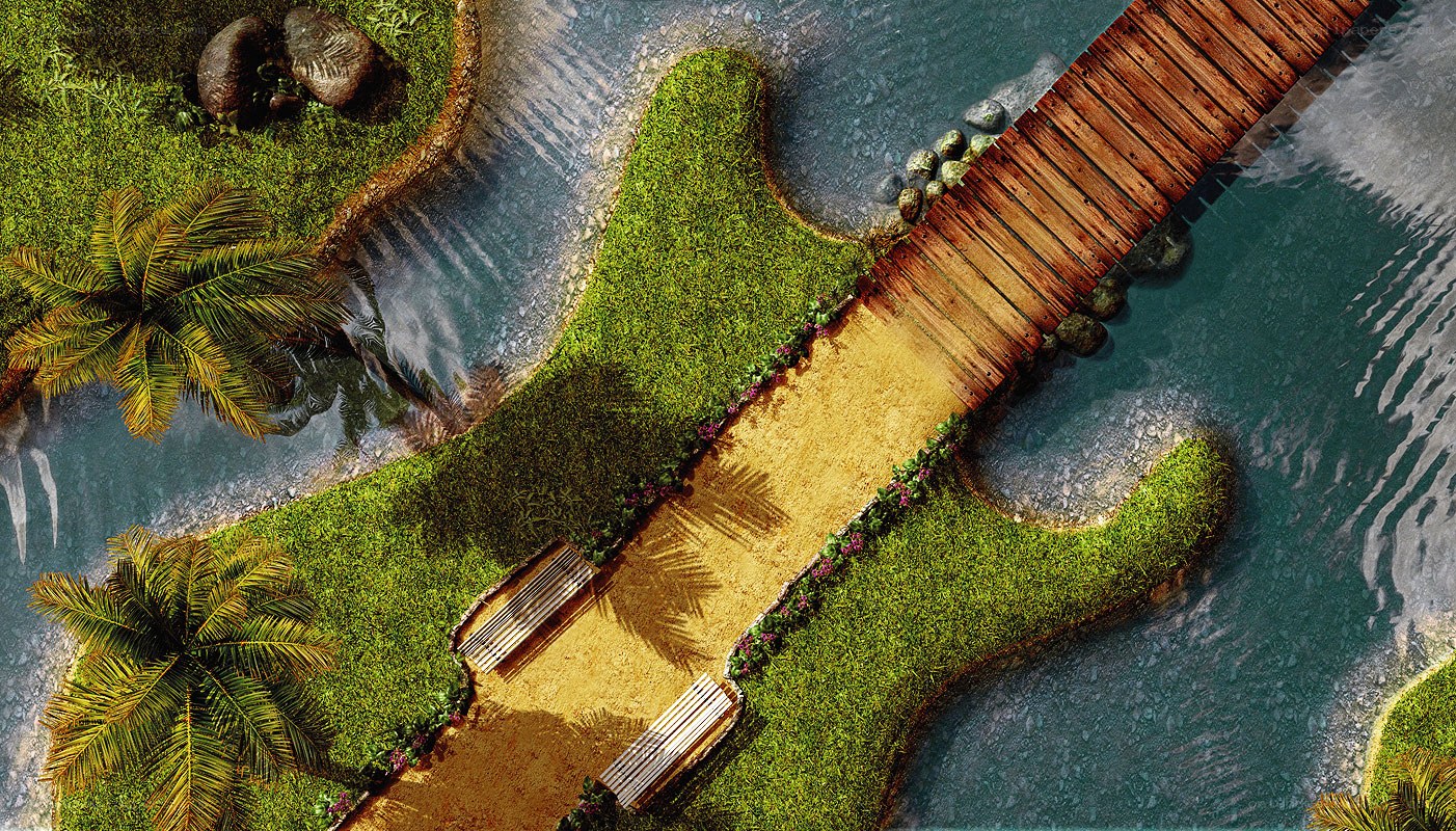 guitar-shaped garden path