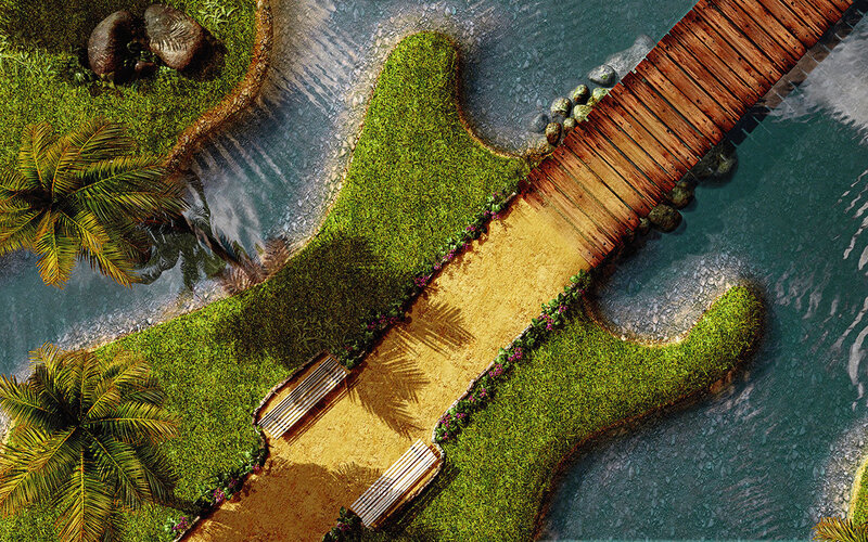 guitar-shaped garden path
