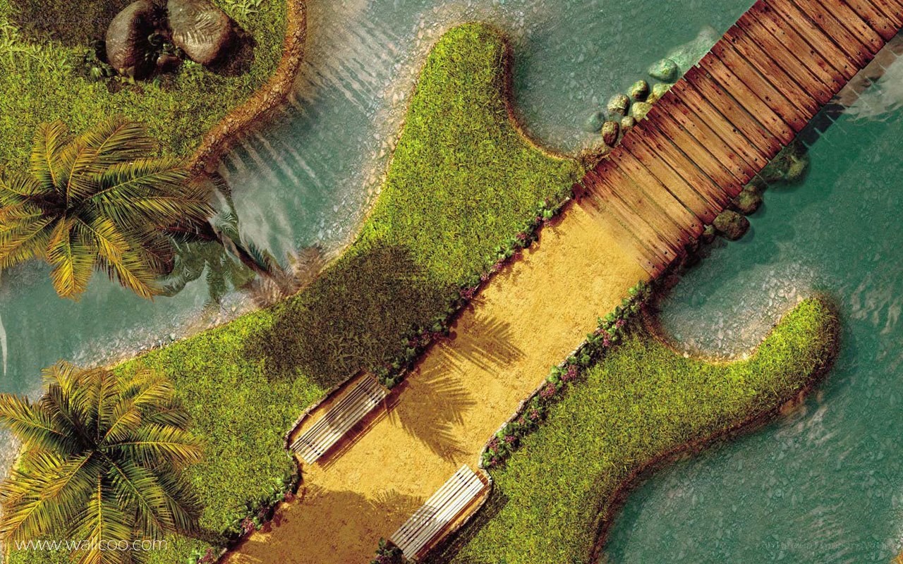 guitar-shaped island garden