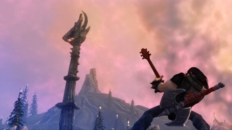 guitar-wielding warrior in fantasy landscape