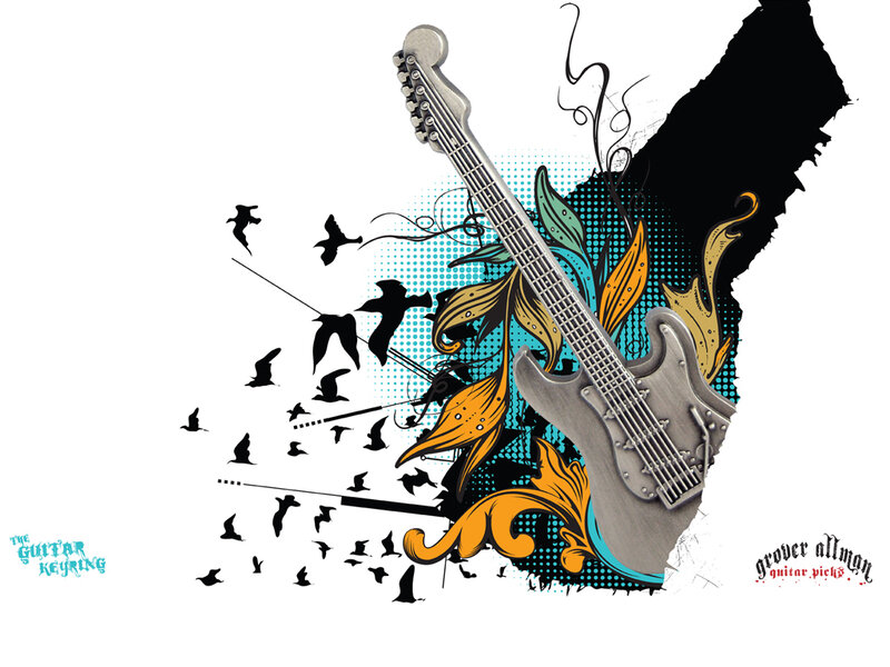 Guitar with birds and floral design
