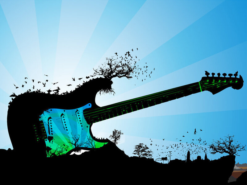 Guitar with birds and trees
