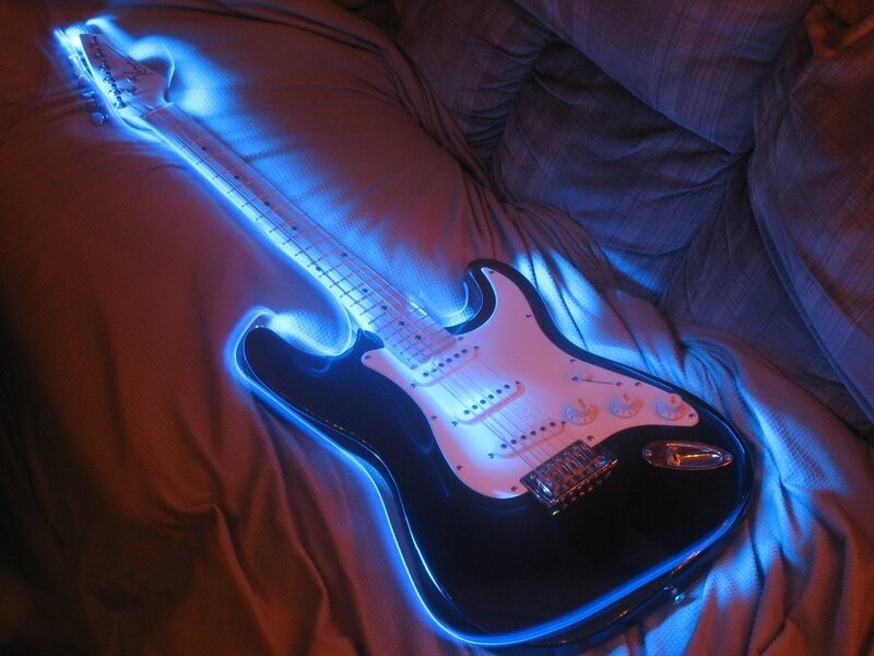 Guitar with blue lighting