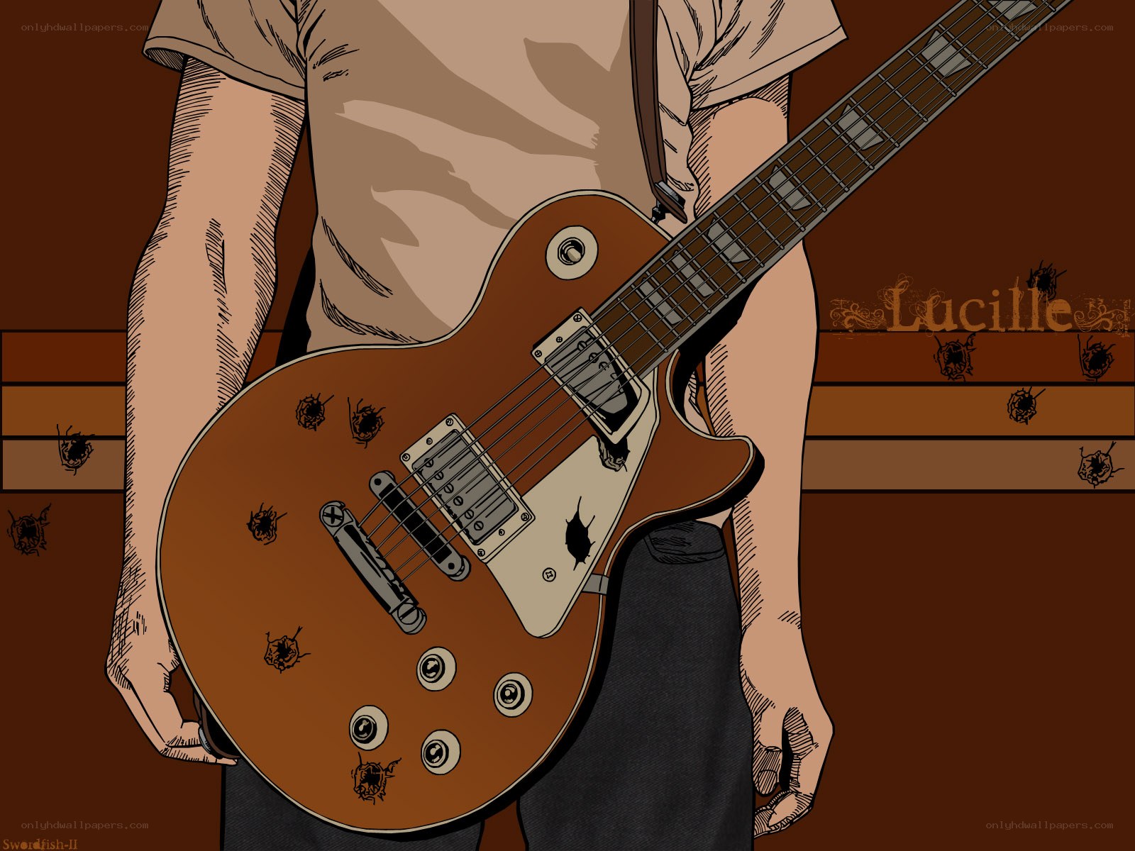 guitar with bullet holes