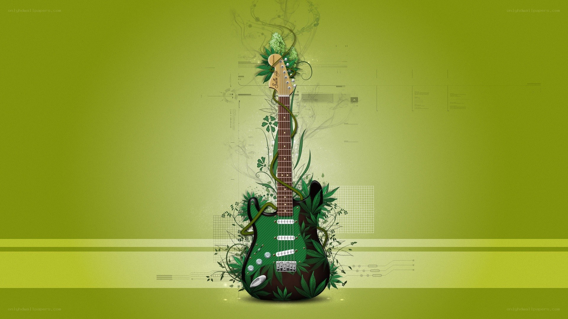 guitar with cannabis leaves