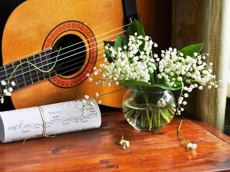 Guitar with Flowers — Brown