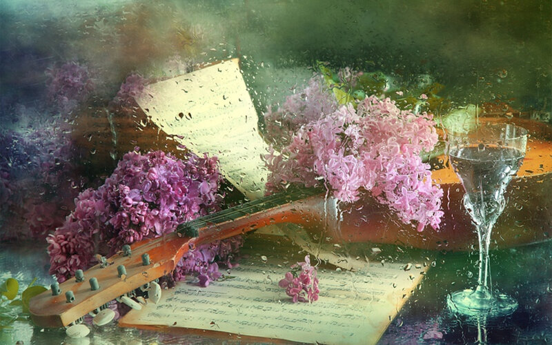 Guitar with Flowers — Purple