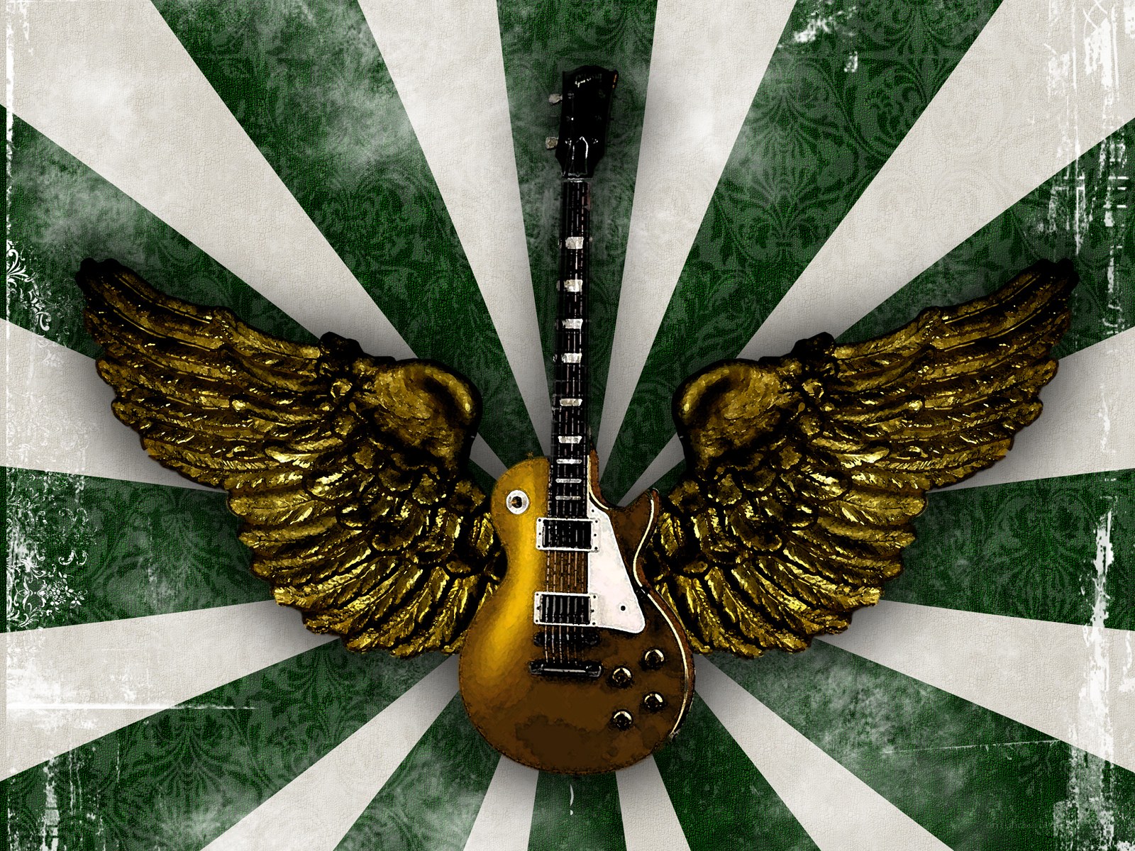guitar with golden wings