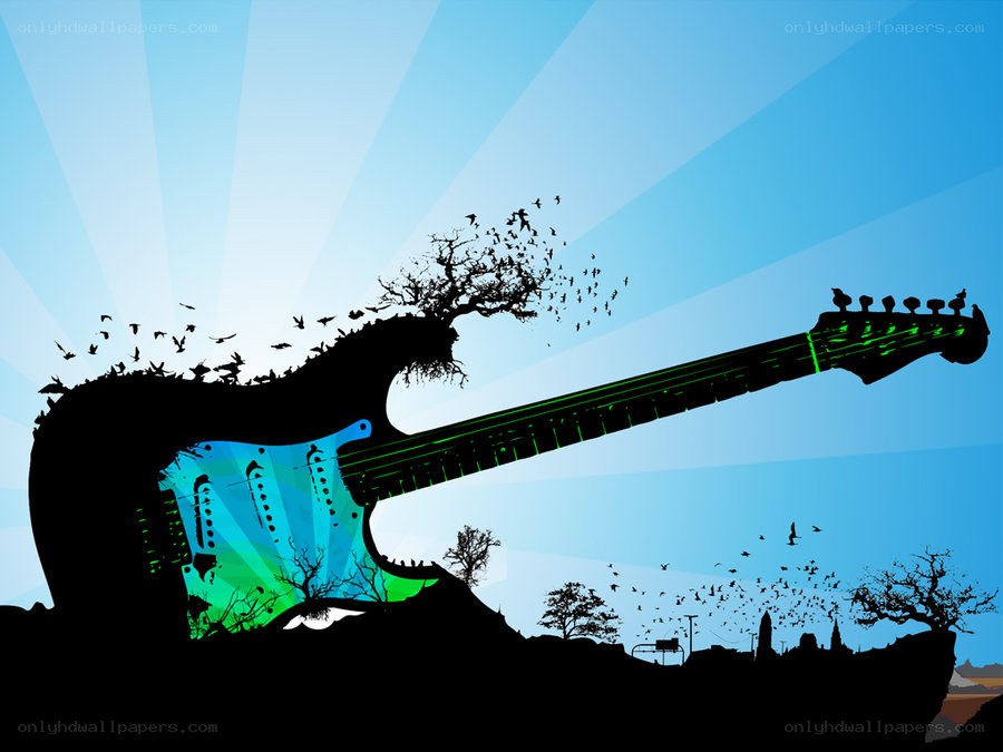 Guitar with nature silhouette