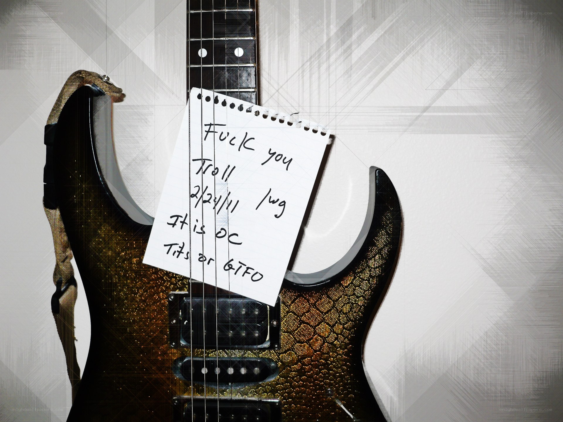 Guitar with note attached