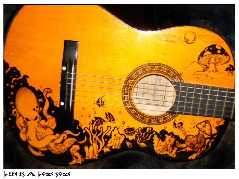 Guitar with underwater art