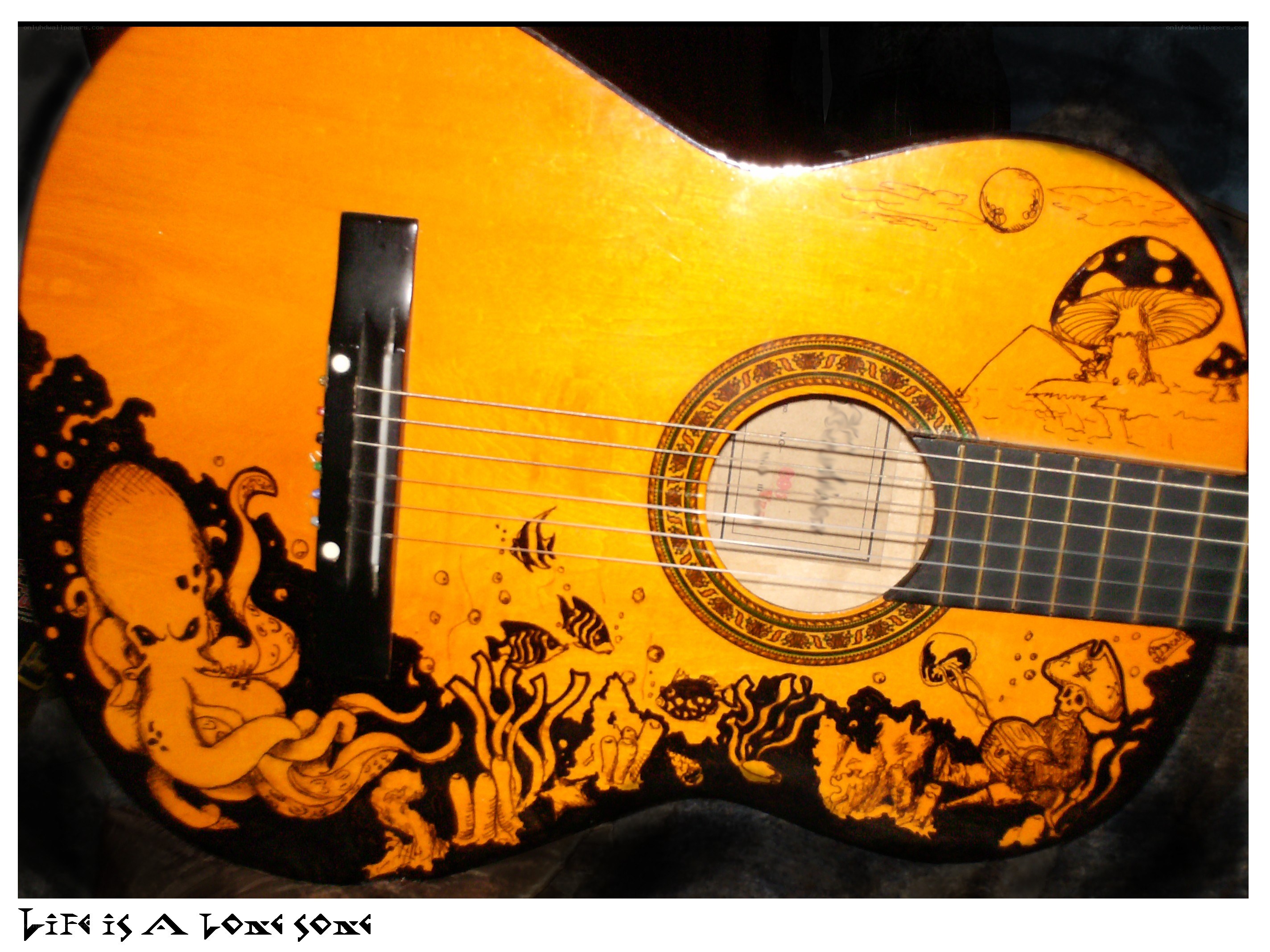 Guitar with underwater art