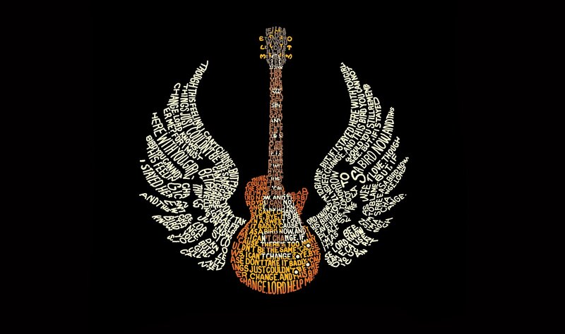 Guitar with Wings — Black, Dramatic, Illustration