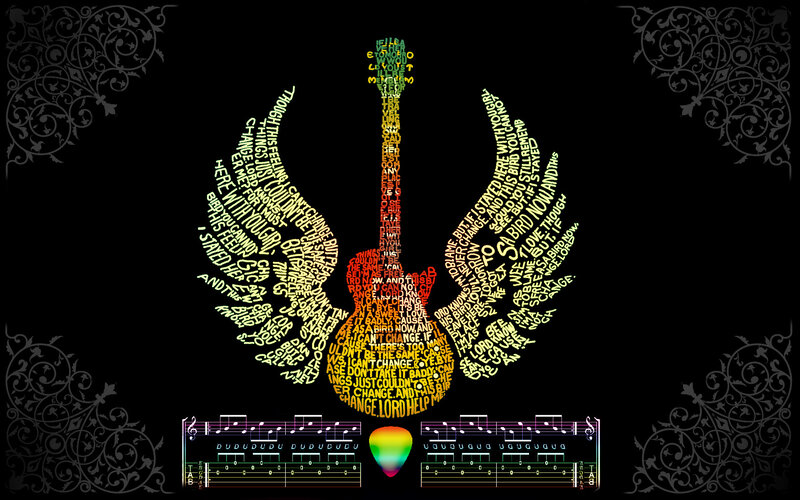Guitar with wings made of lyrics
