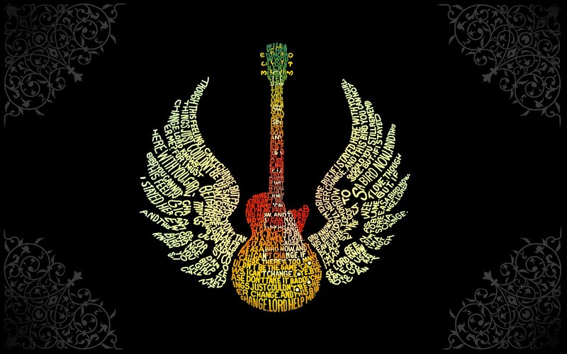 Guitar with wings made of lyrics