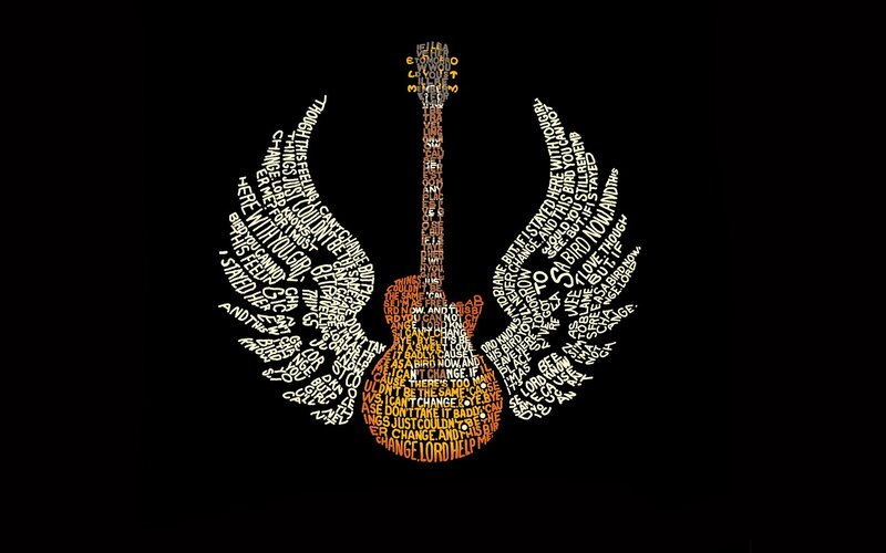 Guitar with Wings Made of Text — Black