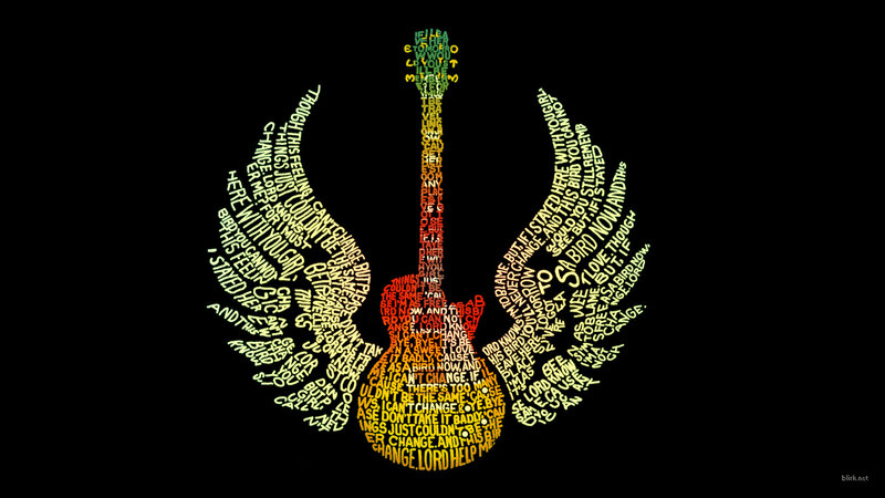Guitar with Wings Made of Text