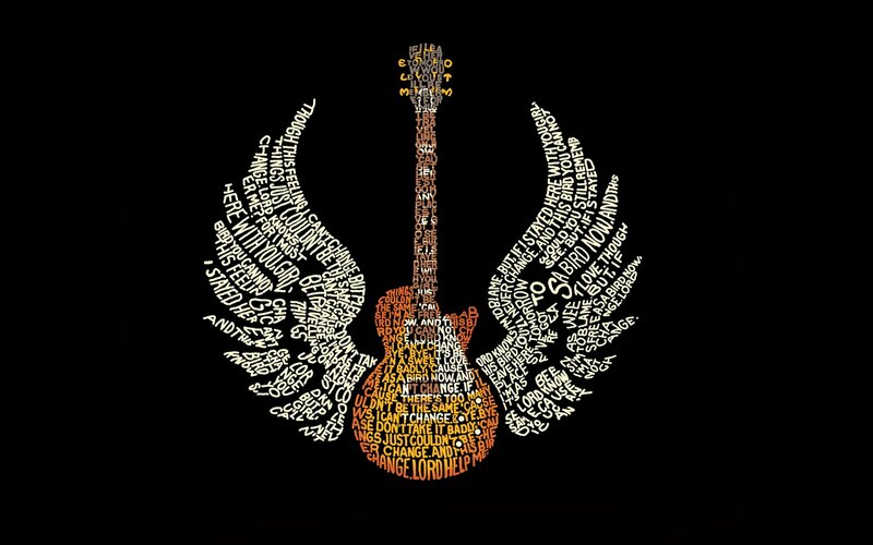 guitar with wings word art
