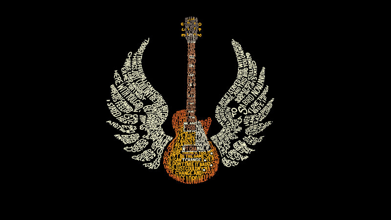 guitar with wings word art