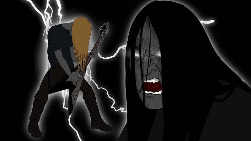 Guitarist facing a demon