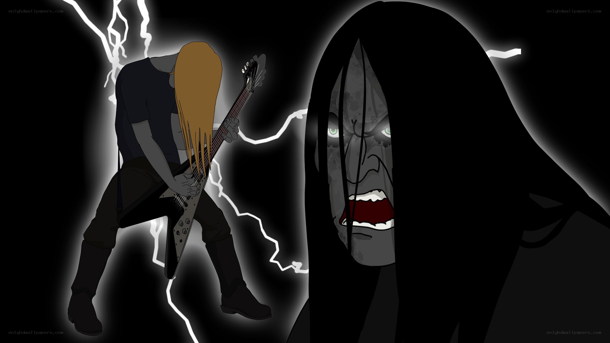 Guitarist facing a demon