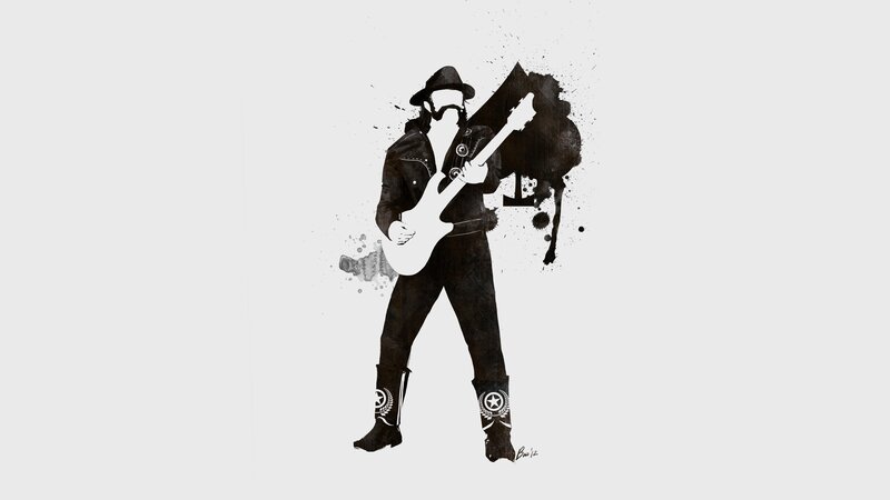 guitarist in black and white art