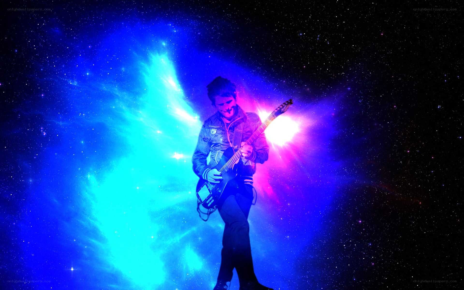 guitarist in space nebula
