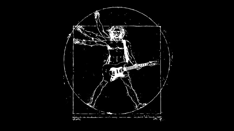 guitarist in vitruvian man pose