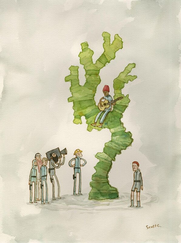 Guitarist on a giant plant
