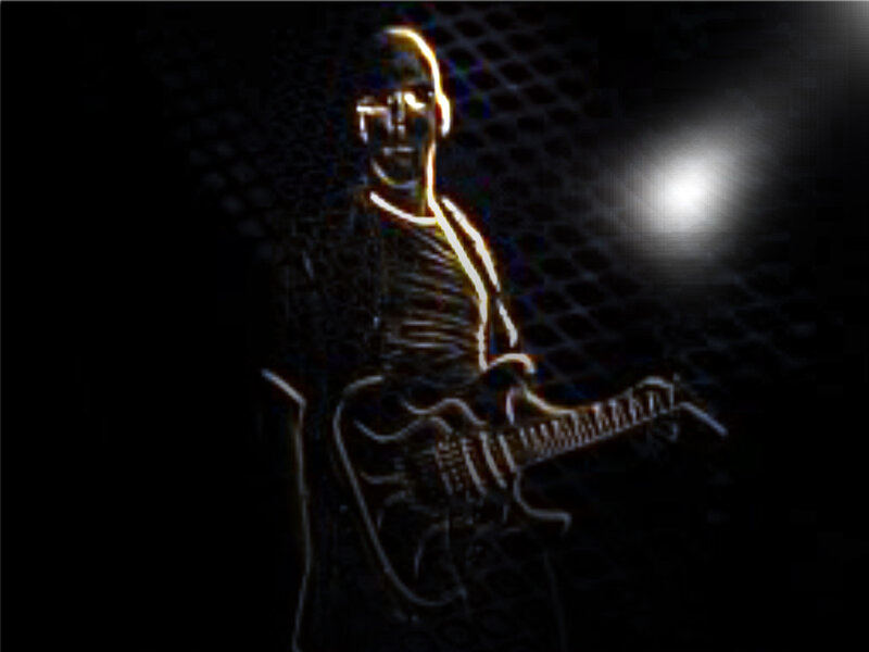 guitarist on stage with neon effect