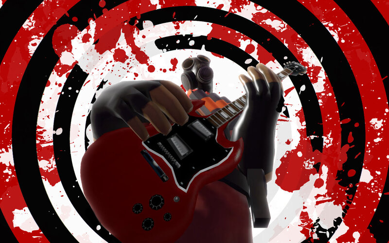 Guitarist with gas mask