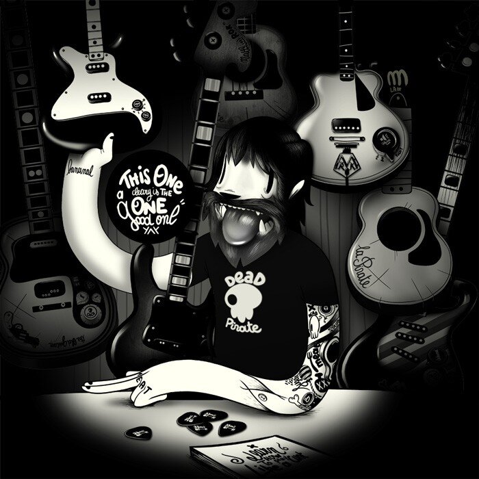 Guitarist with multiple guitars