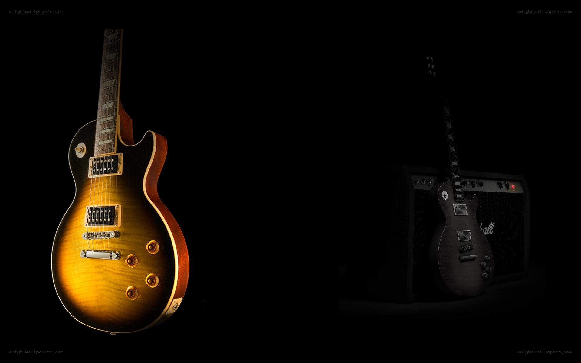 guitars and amplifier in dark