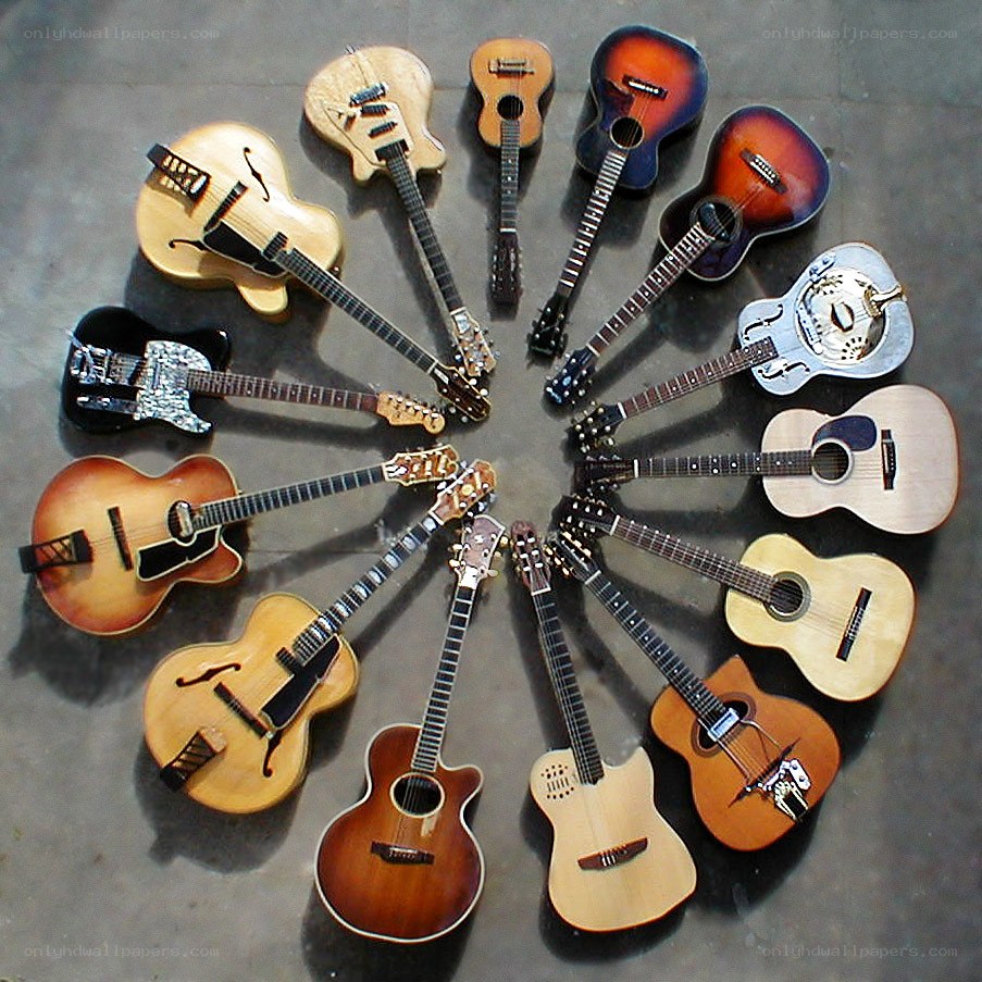 Guitars arranged in a circle