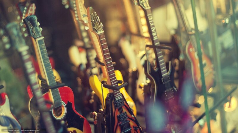 Guitars in a display case