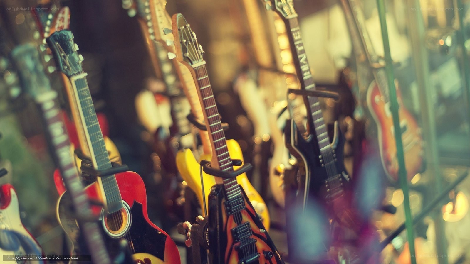 Guitars in a display case