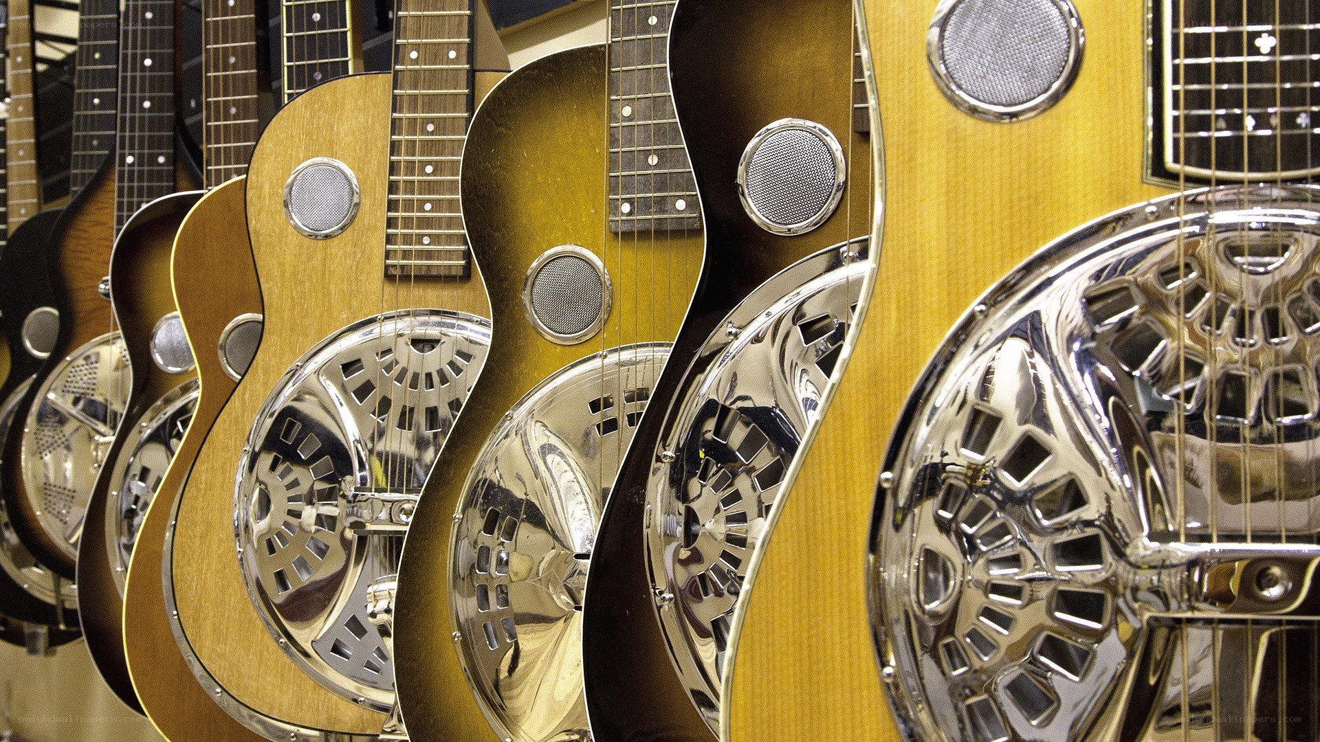 Guitars in a music store
