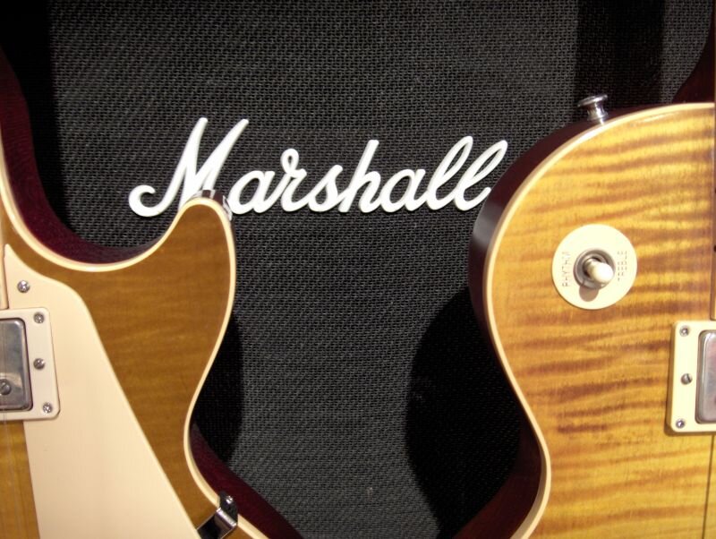 Guitars in front of Marshall amp