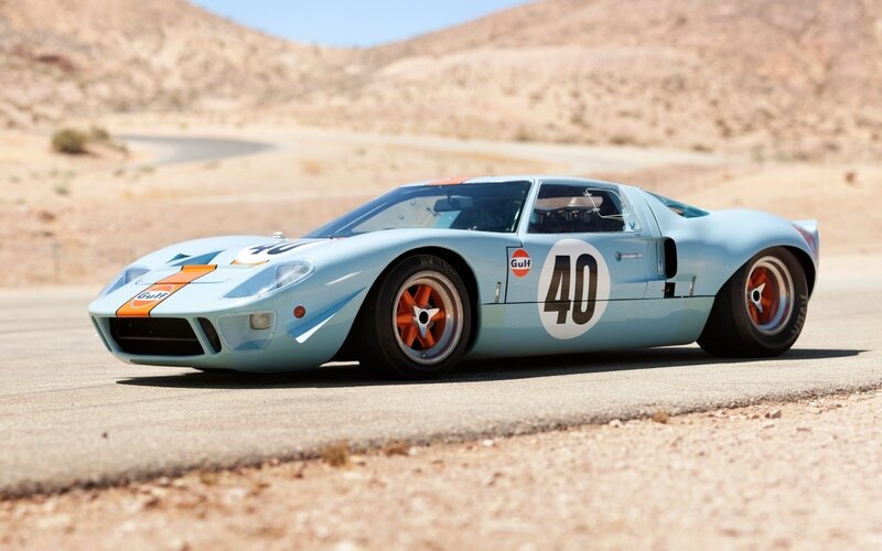 Gulf-liveried race car on track