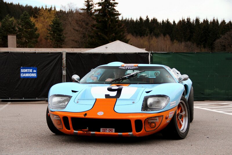 Gulf-liveried race car on track
