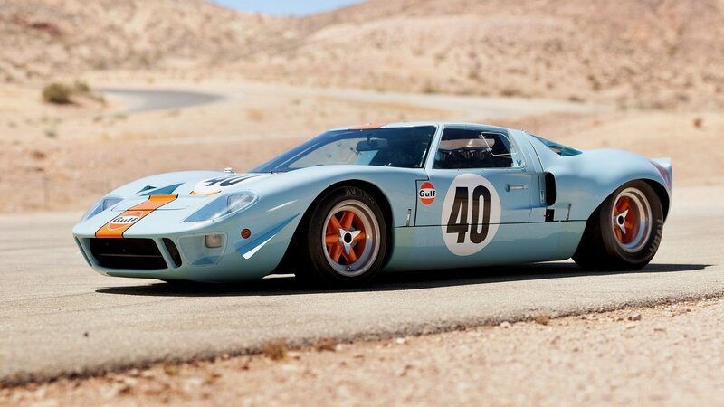 Gulf-liveried race car on track