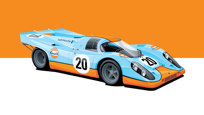 Gulf-Porsche Race Car — Orange