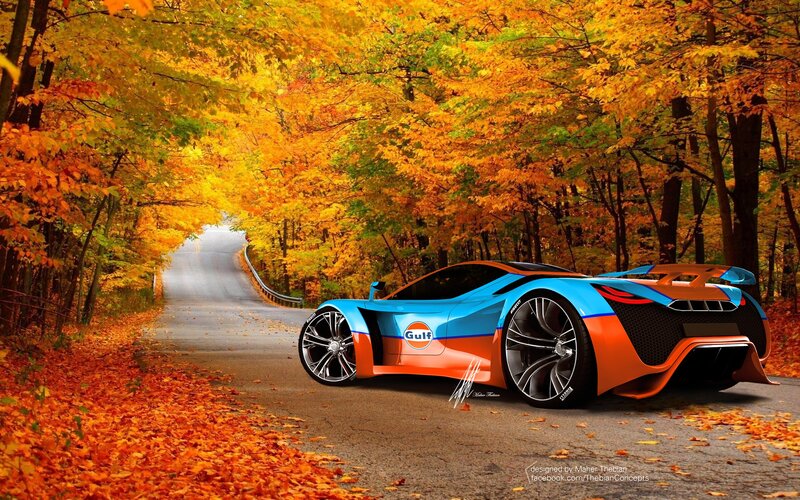 Gulf race car in autumn forest
